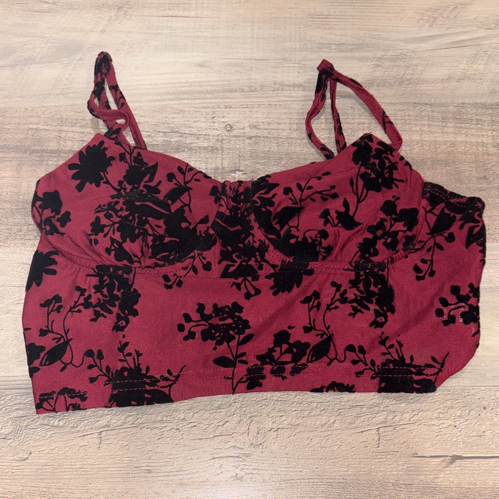SHEIN Burgundy and Black Mesh Top